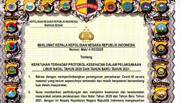 Kapolri Terbitkan Maklumat Kepatuhan Prokes Saat Libur Natal dan Tahun Baru