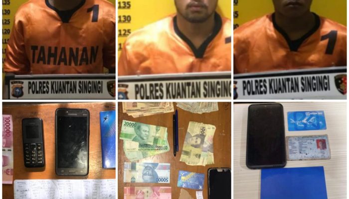 Hitungan Jam, 3 Pelaku Judi Online Ditangkap Tim Opsnal Sat Reskrim Polres Kuantan Singingi Dilokasi Yang Terpisah