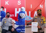 Pencanangan Vaksinasi Covid-19 Kab. Kuansing, Kapolres Jadi Orang Pertama  Penerima Vaksin