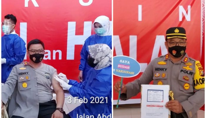 Pencanangan Vaksinasi Covid-19 Kab. Kuansing, Kapolres Jadi Orang Pertama  Penerima Vaksin