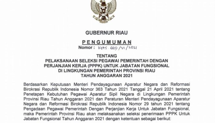 Minat Jadi PPPK Pemprov Riau, Ini Syarat Lengkapnya
